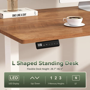 L-Shaped Electric Standing Desk with Drawers, Storage Shelves & Power Outlets, 66 Inch Corner Height Adjustable Computer Desk