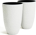 Tall Round Stone-Finish Planters Set of 2 – 14" Dia x 20.5" H, 9 Gallon