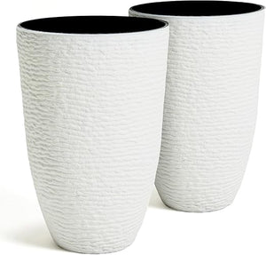 Tall Round Stone-Finish Planters Set of 2 – 14" Dia x 20.5" H, 9 Gallon