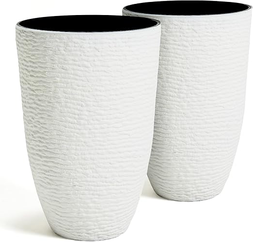 Tall Round Stone-Finish Planters Set of 2 – 14" Dia x 20.5" H, 9 Gallon