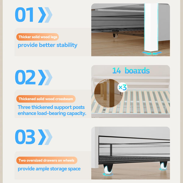 Twin Over Full Bunk Bed with Charging Station & LED Lights