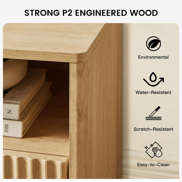 59" Fluted TV Stand with Storage Drawers – Natural Oak
