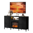 58" Electric Fireplace TV Stand with Fabric Drawers & RGB LED Lights
