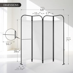 4-Panel Freestanding Room Divider with 3D Fabric Panels