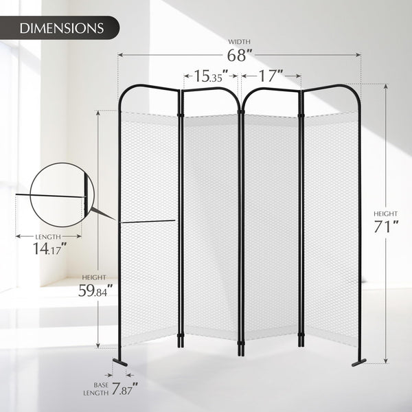 4-Panel Freestanding Room Divider with 3D Fabric Panels