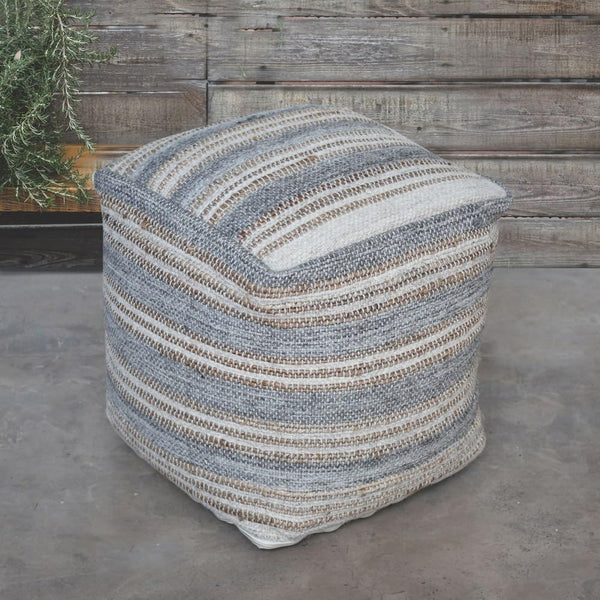 Square Wool Pouf Ottoman – 18" Cube Footstool