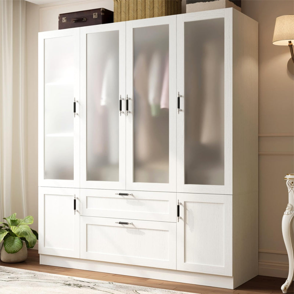 6-Door Wardrobe Armoire with Frosted Glass