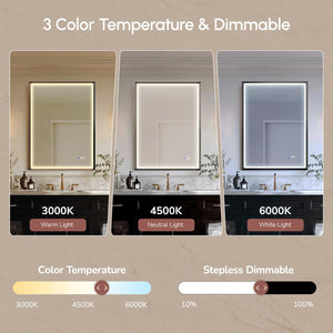 LED Bathroom Mirror with Anti-Fog & Dimmable Lights
