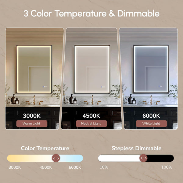LED Bathroom Mirror with Anti-Fog & Dimmable Lights