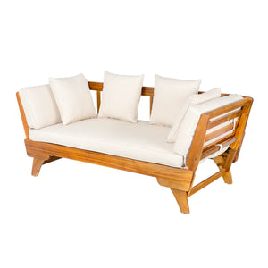 Convertible Outdoor Daybed Sofa – 3-Seater Acacia Wood Patio Couch