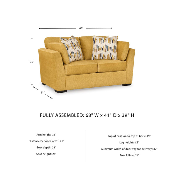 Yellow Velvet Loveseat with Toss Pillows