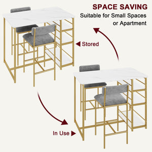 3-Piece Counter Height Dining Table Set with 2 Velvet Bar Stools