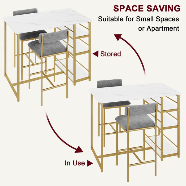 3-Piece Counter Height Dining Table Set with 2 Velvet Bar Stools