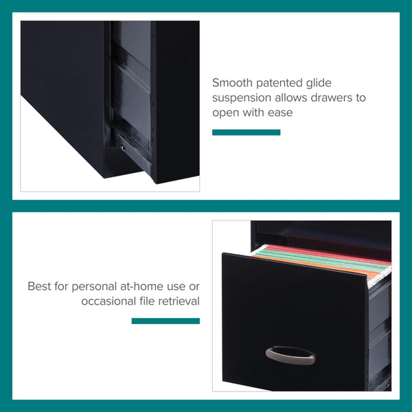 3-Drawer Vertical File Cabinet – Steel, Letter-Size, Black