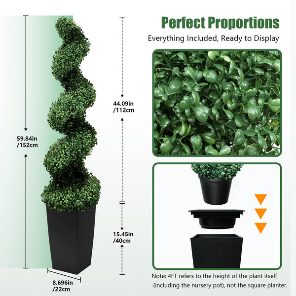 Artificial Spiral Topiary Trees, Set of 2 – UV Resistant, Indoor/Outdoor