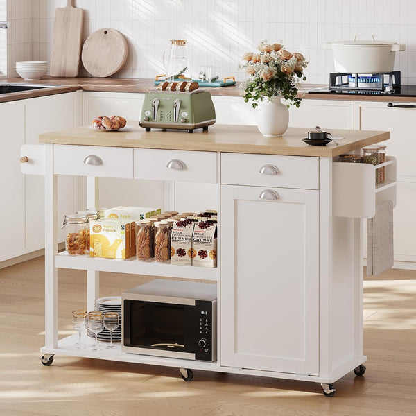 Kitchen Island with Drop Leaf & Trash Cabinet