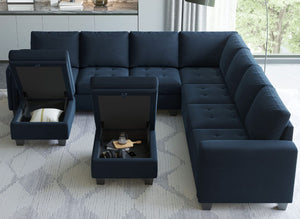 Velvet Modular L-Shape Sectional Sofa with Storage Ottoman