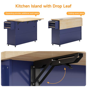 Rolling Kitchen Island Cart with Extendable Table & Power Outlet
