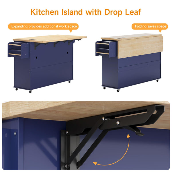 Rolling Kitchen Island Cart with Extendable Table & Power Outlet