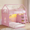 Twin Over Twin House Bunk Bed with LED Lights, Storage Drawers & Safety Guardrail