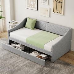 Twin Size Upholstered Daybed with Storage Drawers and Charging Station