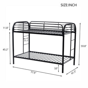 Twin Over Twin Metal Bunk Bed with Dual Ladders and Full-Length Guardrail