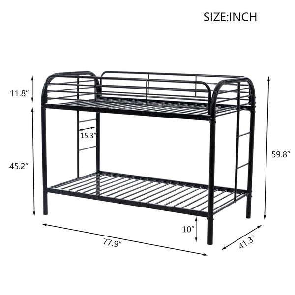 Twin Over Twin Metal Bunk Bed with Dual Ladders and Full-Length Guardrail
