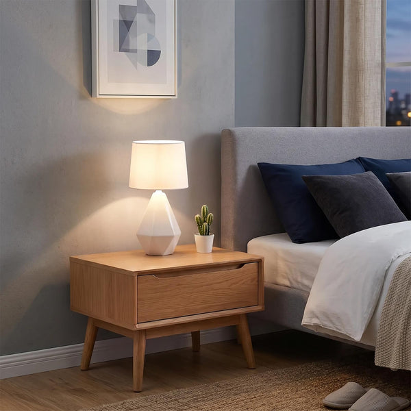 Modern Small Ceramic Table Lamp with White Fabric Shade