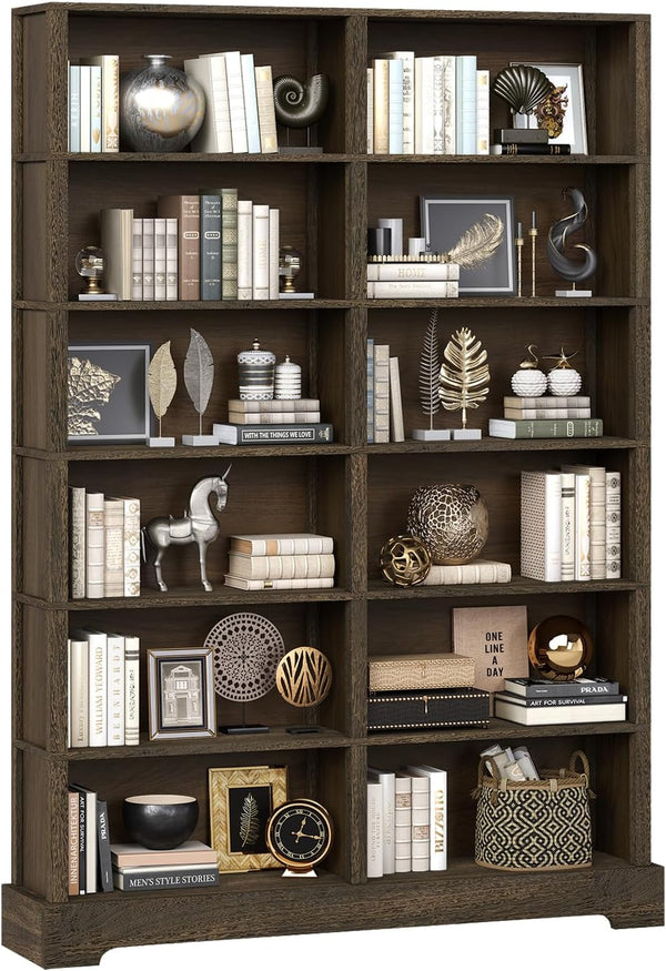 76" Tall 6-Tier Wood Bookcase with 12 Compartments