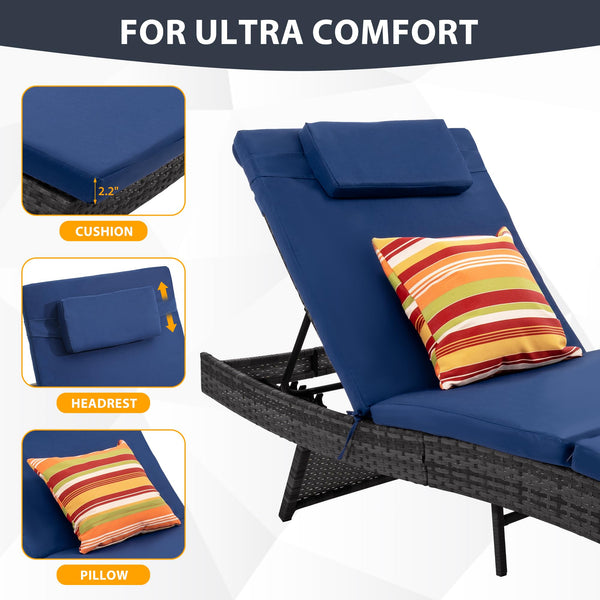Outdoor Wicker Chaise Lounge Set with Cushions & Pillows