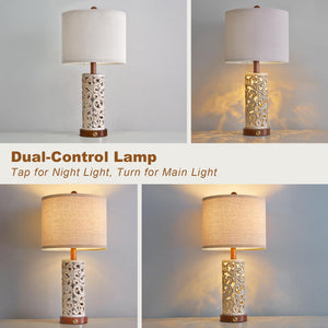 22" Dual Light Table Lamps Set of 2 with USB Charging & Touch Dimmer
