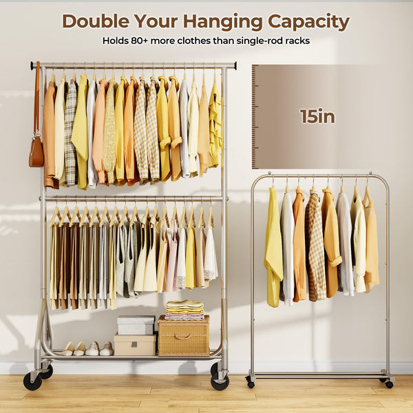 Heavy Duty Double Rod Clothes Rack