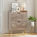 Farmhouse Shoe Storage Cabinet with 2 Flip Drawers – Slim Entryway Shoe Rack