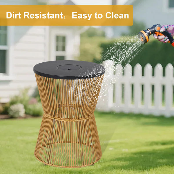 Solar Outdoor Side Table Set of 2 with Dimmable Light – Boho Rattan Patio End Tables