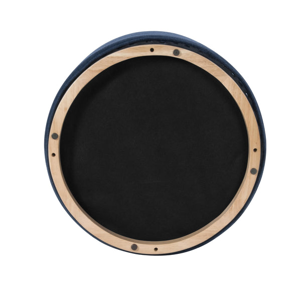 Round Upholstered Ottoman with Wood Base