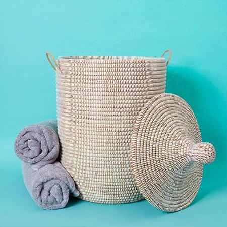 Handwoven Storage Basket with Removable Lid