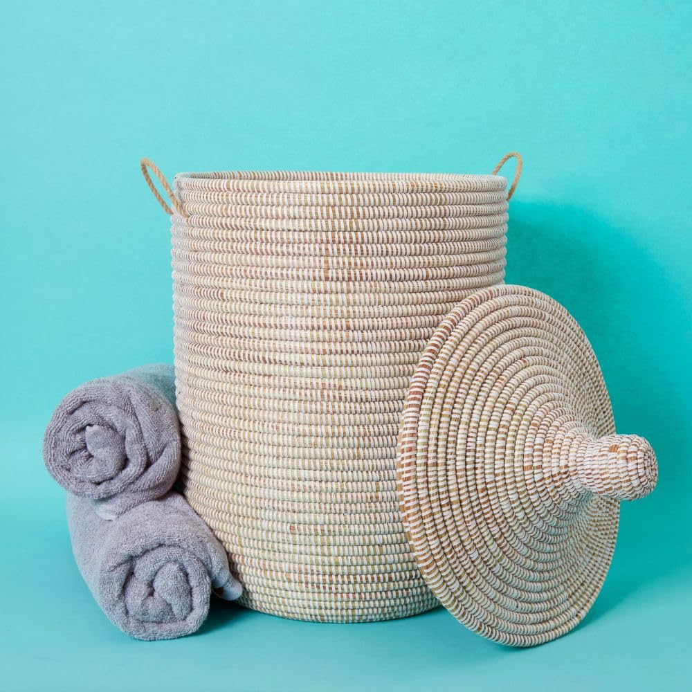Handwoven Storage Basket with Removable Lid