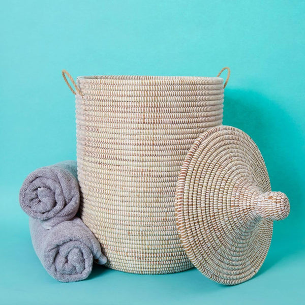 Handwoven Storage Basket with Removable Lid