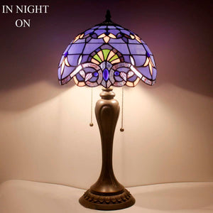 Tiffany Stained Glass Table Lamp – Blue Purple Baroque, 12"W x 22"H