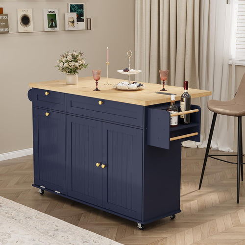 Rolling Kitchen Island Cart with Extendable Table & Power Outlet