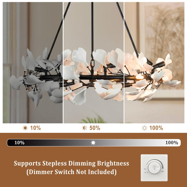 28-Light Ceramic Ginkgo Leaf Branch Chandelier – 35.5" Round Modern Pendant Light