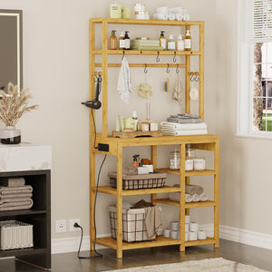 8-Tier Bamboo Bakers Rack with Power Outlets