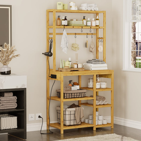 8-Tier Bamboo Bakers Rack with Power Outlets