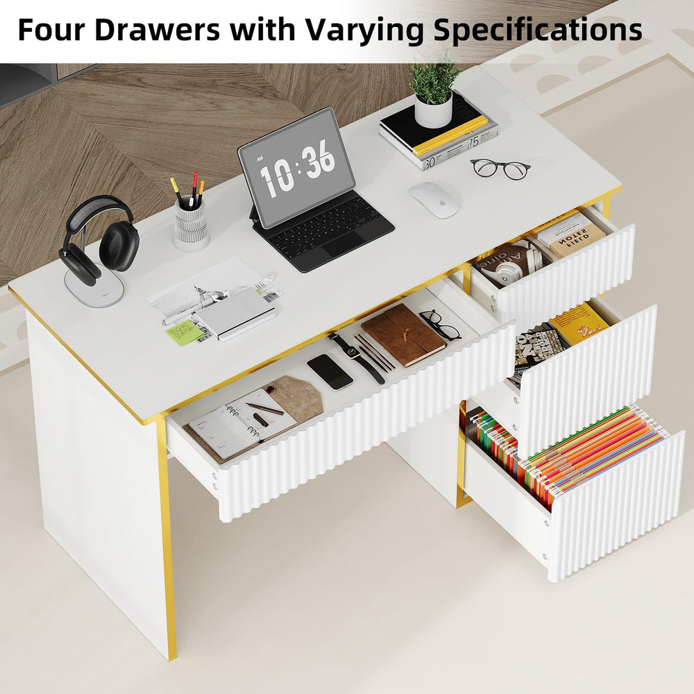 47-Inch Fluted Computer Desk with File Drawer and Storage