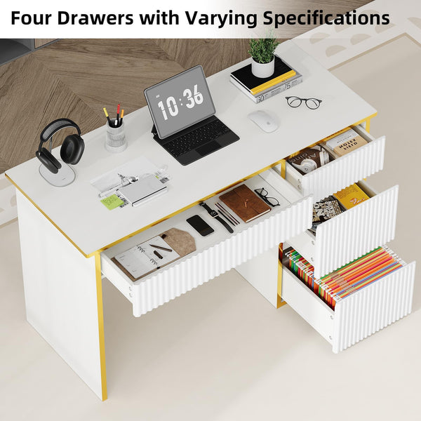47-Inch Fluted Computer Desk with File Drawer and Storage