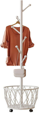 Freestanding Metal Coat Rack with Basket