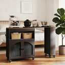 Rolling Kitchen Island with Power Outlet, LED Light & Glass Doors