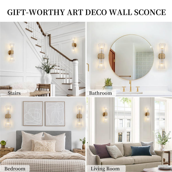 Mid-Century Modern 2-Light Wall Sconce – Gold Glass Shade