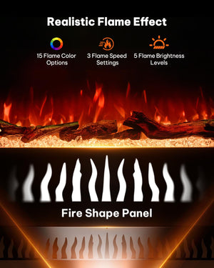 Triple-View Recessed Electric Fireplace Insert with Alexa & App Control