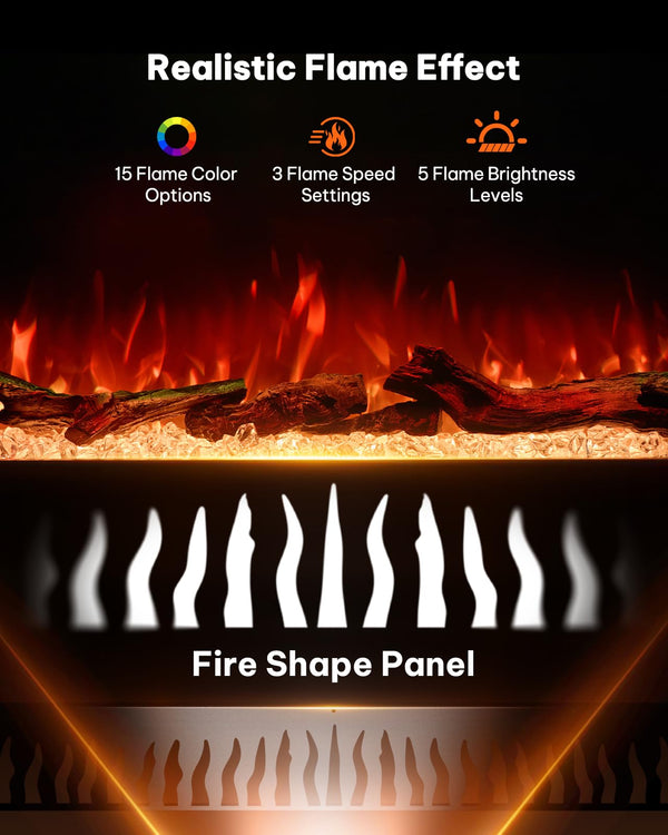 Triple-View Recessed Electric Fireplace Insert with Alexa & App Control